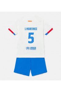 Barcelona Inigo Martinez #5 Jalkapallovaatteet Lasten Vieraspeliasu 2023-24 Lyhythihainen (+ Lyhyet housut)